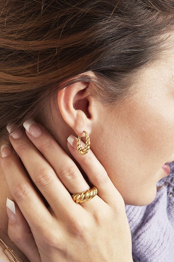 Earrings Dangling Twist Gold Color Stainless Steel h5Picture2